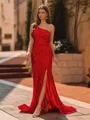 Pretty Sheath One-Shoulder Sweep Train Velvet Sequins Prom Dress