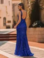 Charming Sheath V-Neck Sequin Sweep Train Lace Prom Dress