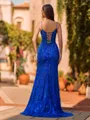 Delicate Sheath Spaghetti Straps Sequin Sweep Train Tulle Prom Dress