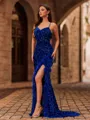 Graceful Sheath V-Neck Feather Sweep Train Velvet Sequins Prom Dress