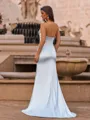 Gorgeous Sheath Straight Pleated Sweep Train Silk Like Satin Prom Dress