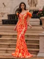 Show-stopping Sheath Off-the-Shoulder Feather Sweep Train Prom Dress