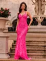 Mesmerizing Sheath V-Neck Sequin Sweep Train Prom Dress