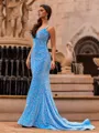 Captivating Sheath V-Neck Court Train Velvet Sequins Prom Dress