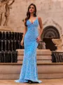 Captivating Sheath V-Neck Court Train Velvet Sequins Prom Dress