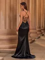 Magnificent Sheath Spaghetti Straps Pleated Sweep Train Silk like Satin Corset Prom Dress