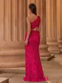 Unforgettable Sheath One-Shoulder Sequin Sweep Train Lace Prom Dress