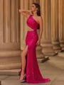 Unforgettable Sheath One-Shoulder Sequin Sweep Train Lace Prom Dress