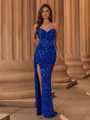 Fashion-forward Sheath Sweetheart Sweep Train Velvet Sequins Corset Prom Dress