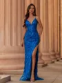 Stunning Sheath V-Neck Sequin Sweep Train Prom Dress