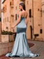 Hermosos Sheath Spaghetti Straps Rhinestone Sweep Train Prom Dress
