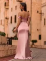 Mesmerizing Sheath Off-the-Shoulder Pleated Floor-Length Silk like Satin Corset Prom Dress