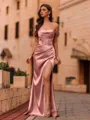 Mesmerizing Sheath Off-the-Shoulder Pleated Floor-Length Silk like Satin Corset Prom Dress