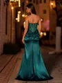 Unforgettable Sheath Sweetheart Rhinestone Sweep Train Silk like Satin Corset Prom Dress