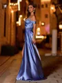 Classy Sheath Off-the-Shoulder Pleated Floor-Length Silk Like Satin Prom Dress