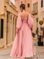 Perfect A-Line 30D Chiffon Pleated V-Neck Long Sleeves Floor-Length Prom Dress