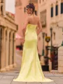 Pretty Sheath Satin Pleated Sweetheart Sleeveless Sweep Train Prom Dress