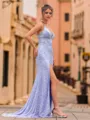 Charming Sheath Jersey V-Neck Sleeveless Sweep Train Prom Dress