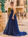 Opulent A-Line Tulle Beading V-Neck Sleeveless Sweep Train Prom Dress
