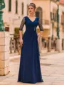 Splendid A-Line Chiffon Pleated V-Neck 1/2 Sleeves Floor-Length Prom Dress