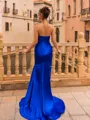 Enchanting Mermaid Silk Like Satin Pleated Sweetheart Sleeveless Sweep Train Prom Dress