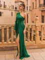 Gorgeous Sheath Charmeuse Pleated One-Shoulder Long Sleeves Floor-Length Prom Dress
