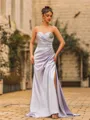 Luxurious Sheath Elastic Woven Satin Pleated Sweetheart Sleeveless Sweep Train Prom Dress
