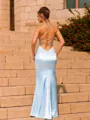 Striking Sheath Elastic Woven Satin Appliques Lace V-Neck Sleeveless Floor-Length Prom Dress