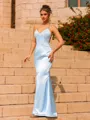 Striking Sheath Elastic Woven Satin Appliques Lace V-Neck Sleeveless Floor-Length Prom Dress