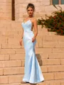 Striking Sheath Elastic Woven Satin Appliques Lace V-Neck Sleeveless Floor-Length Prom Dress