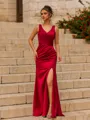 Aristocratic Sheath Charmeuse Pleated V-Neck Sleeveless Floor-Length Prom Dress