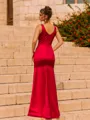 Aristocratic Sheath Charmeuse Pleated V-Neck Sleeveless Floor-Length Prom Dress