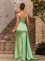 Splendiferous Sheath Silk Like Satin Pleated Straps Sleeveless Sweep Train Prom Dress
