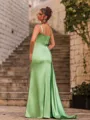Splendiferous Sheath Silk Like Satin Pleated Straps Sleeveless Sweep Train Prom Dress