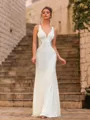 Extravagant Sheath Jersey Beading V-Neck Sleeveless Sweep Train Prom Dress
