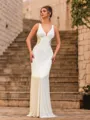 Extravagant Sheath Jersey Beading V-Neck Sleeveless Sweep Train Prom Dress