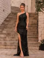Unforgettable Sheath Lace One-Shoulder Sleeveless Sweep Train Prom Dress