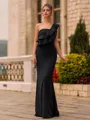 Stunning Sheath Stretch Crepe Ruffles One-Shoulder Sleeveless Floor-Length Prom Dress