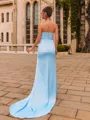 Classy Sheath Charmeuse Pleated Strapless Sleeveless Sweep Train Prom Dress