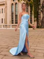 Classy Sheath Charmeuse Pleated Strapless Sleeveless Sweep Train Prom Dress