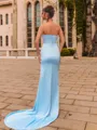Classy Sheath Charmeuse Pleated Strapless Sleeveless Sweep Train Prom Dress