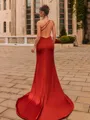 Glamorous Sheath Satin Chiffon Pleated One-Shoulder Sleeveless Sweep Train Prom Dress