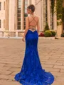 Glamorous Sheath Satin V-Neck Sleeveless Sweep Train Prom Dress