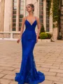 Glamorous Sheath Satin V-Neck Sleeveless Sweep Train Prom Dress