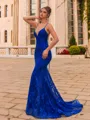 Glamorous Sheath Satin V-Neck Sleeveless Sweep Train Prom Dress