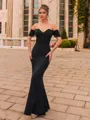 Opulent Sheath Stretch Crepe Pleated Off-The-Shoulder Short Sleeves Floor-Length Prom Dress