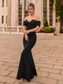 Opulent Sheath Stretch Crepe Pleated Off-The-Shoulder Short Sleeves Floor-Length Prom Dress