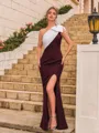 Breathtaking Sheath Stretch Crepe Bowknot One-Shoulder Sleeveless Floor-Length Prom Dress