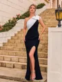 Breathtaking Sheath Stretch Crepe Bowknot One-Shoulder Sleeveless Floor-Length Prom Dress