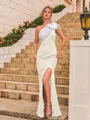 Breathtaking Sheath Stretch Crepe Bowknot One-Shoulder Sleeveless Floor-Length Prom Dress